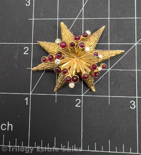 18k Gold Diamond And Ruby Starburst Brooch 16g 5694 Auctionninja