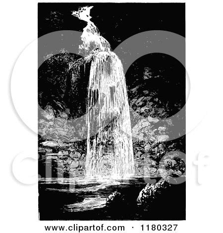 Clipart of a Retro Vintage Black and White Waterfall - Royalty Free ...