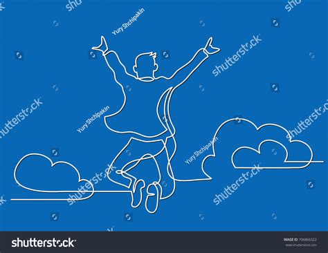 One Line Drawing Happy Man Jumping Stock Vector Royalty Free