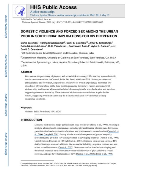 Pdf Domestic Violence And Forced Sex Among The Urban Poor In South