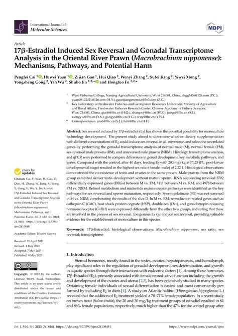 PDF 17β Estradiol Induced Sex Reversal and Gonadal Transcriptome