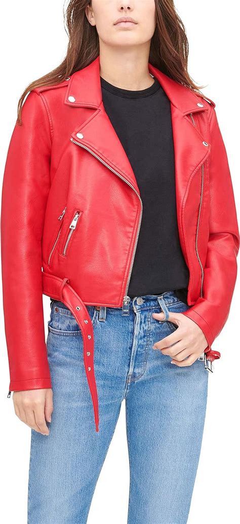 Biker Red Jacket Outfits Otoño Blue Outfits Female Outfits Fashion Outfits Faux Leather Moto