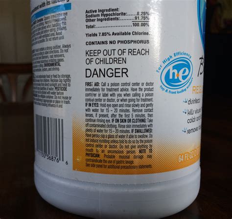 Label on a bleach bottle: sodium hypochlorite