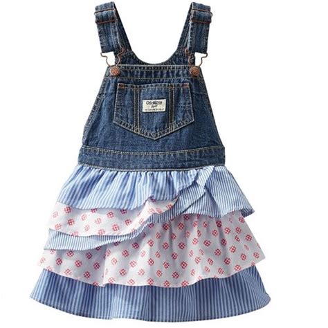 Oshkosh Girls Floral Stripe Overall Dress Denim Multi