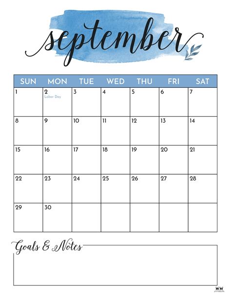 September Calendars Free Printables Printabulls