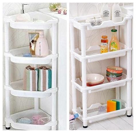 Plastic Shower Caddy Corner Shelf Bathroom Pole Rack Basket Kitchen