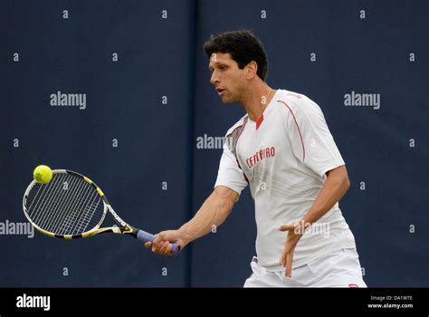 Marcelo Melo (Brazil) on the practice court at Queens Club 2013 Stock ...