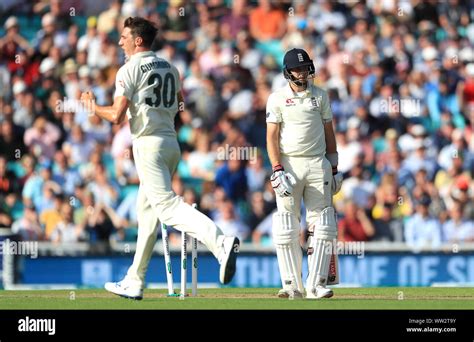 Australia S Pat Cummins Celebrates Taking The Wicket Of England S Joe