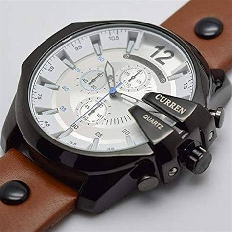 Curren Leather Round Analog Chrono With Date Display Brown White