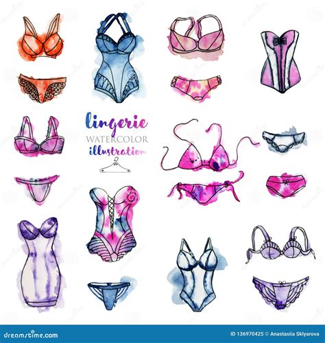 Watercolor Lingerie Illustration Collection Stock Illustration