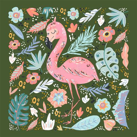 Flamingo Cute Doodle Hand Drawn Flat Vector Illustration Wild