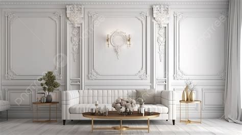 An Elegant Room Made Of White And Gold Furniture With Gold Accents ...