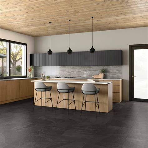 Mustang Black Slate Effect Porcelain Floor Tile