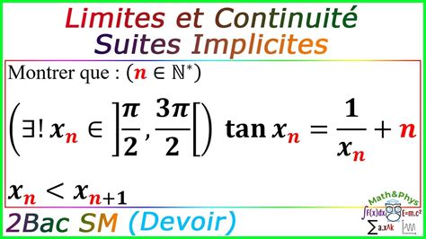 Suites Implicites Limites Et Continuit Bac Sm Exercice