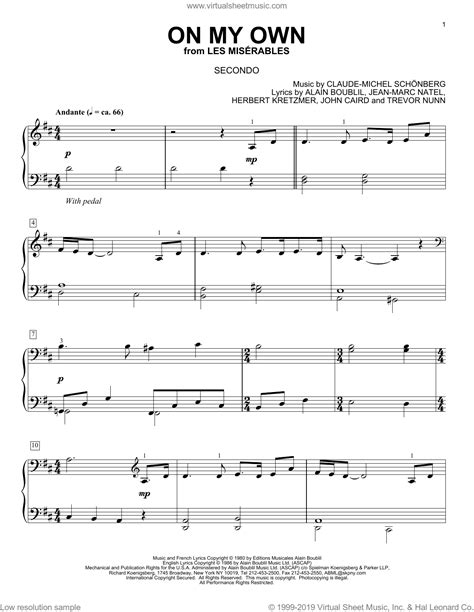 Boublil On My Own Sheet Music For Piano Four Hands PDF