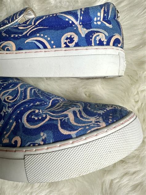 Lilly Pulitzer Julie Slip On Blue Coastal Print Womens Sneakers Size