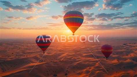Fun Recreational Activities Hot Air Balloon Flying Over The Vast