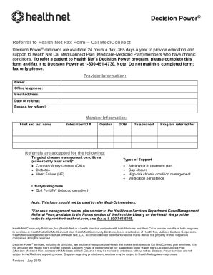 Fillable Online Referral To Health Net Fax Form Cal MediConnect