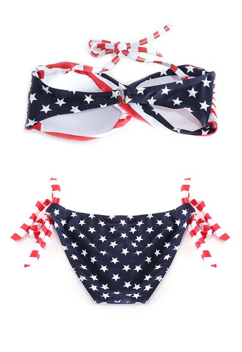 Twisted Sexy Bandeau Tube American Flag Stars Striped Womens Bikini On