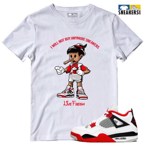 Sneakerhead Pinocchio Matching Air Jordan 4 Fire Red Shirt White