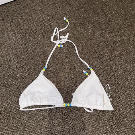 Glassons White Beaded Bikini Top Size 8 Depop