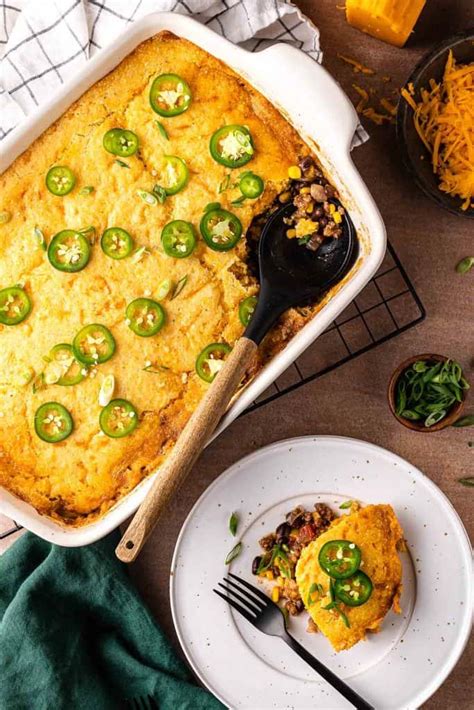 Cheesy Chili Cornbread Casserole Nibble And Dine