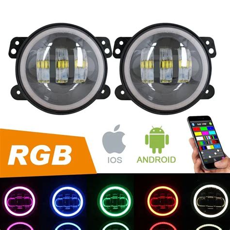 Suparee Pcs Inch W Led Fog Light With Bluetooth Control Rgb Halo