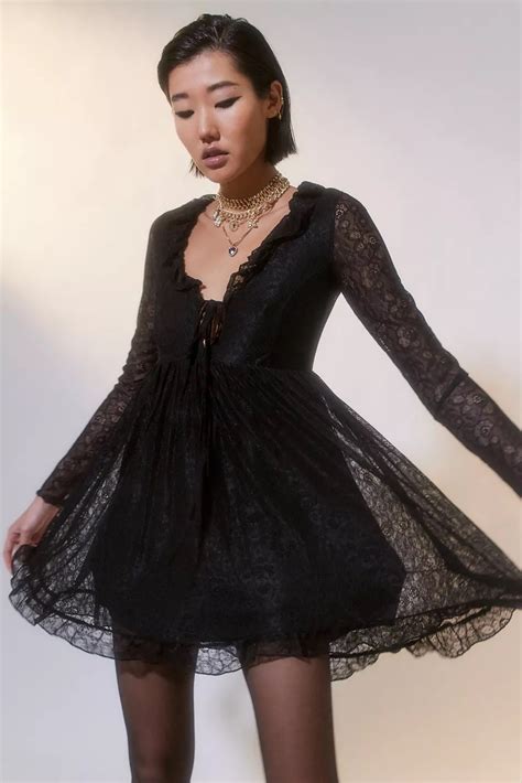 Urban Outfitters UO Janet Lace Long Sleeve Mini Dress