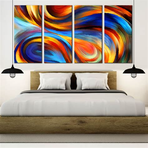 4 Piece Wall Art Abstract Colorful Waves, Multi-Panel Home Canvas Décor ...