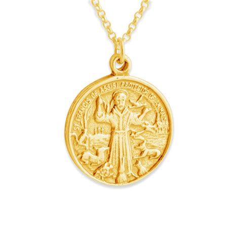 St Francis Of Assisi Pendant Necklace 14k Gold Plated Over Etsy Pendant Necklace Simple