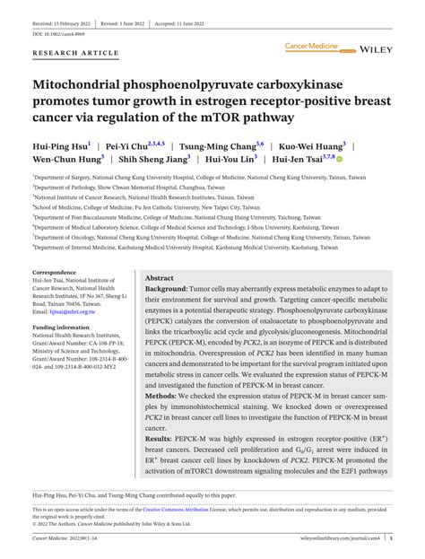 Pdf Mitochondrial Phosphoenolpyruvate Carboxykinase Promotes Tumor