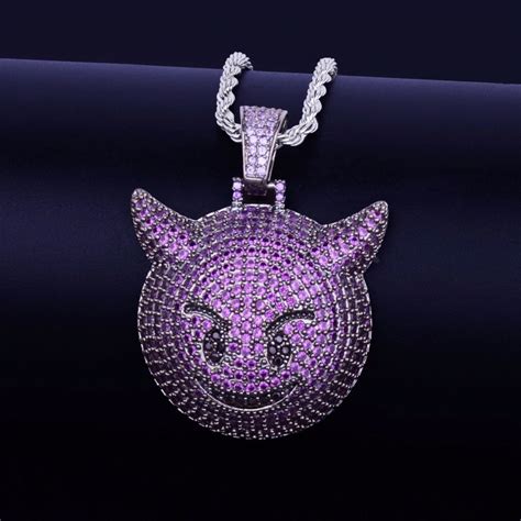 Purple Demon Evil Horns Necklace And Pendant With Tennis Chain Bling