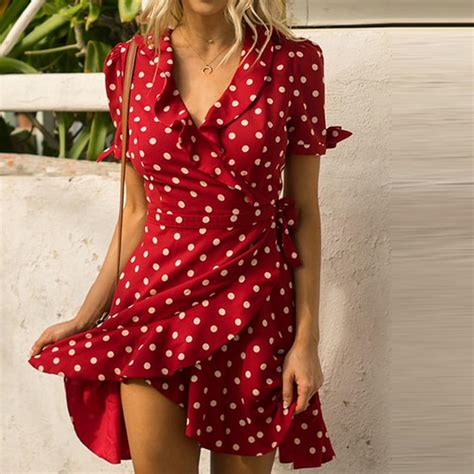 Buy Women S Fashion Spring Summer Polka Dot Chiffon Dress Vintage Dress