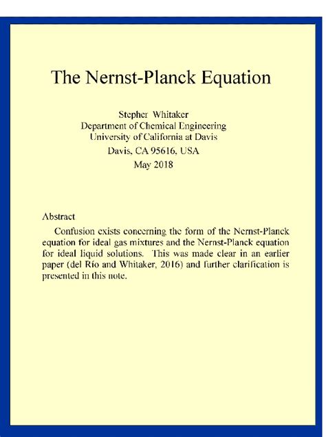 (PDF) The Nernst-Planck Equation.pdf | Whitaker, Stephen - Academia.edu