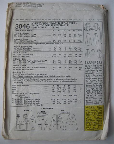 McCall S Vintage Sewing Pattern 3046 Size 8 1971 Misses