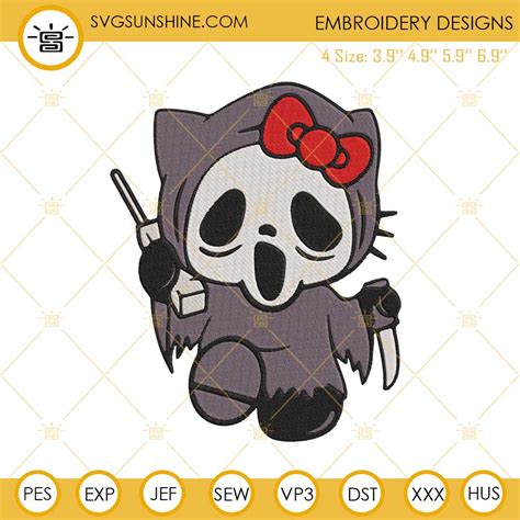 Hello Kitty Ghostface Halloween Embroidery Design Files