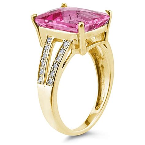 Emerald Cut Pink Topaz And Diamond Ring K Yellow Gold Spr Pz