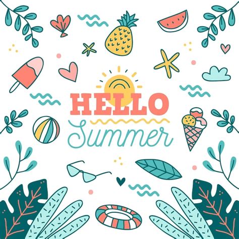 Free Vector Hand Drawn Hello Summer With Fruit And Ice Cream