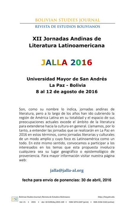 PDF Jornadas Andinas De Literatura Latinoamericana JALLA 2016