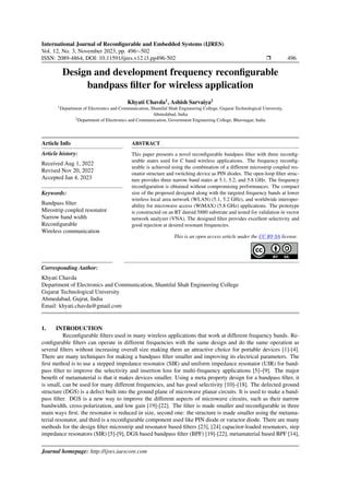 Design And Development Frequency Reconfigurable Bandpass Filter For