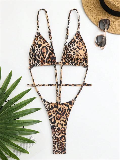 SHEIN Swim SXY Summer Beach Leopard Cut Out One Piece Swimsuit SHEIN UK