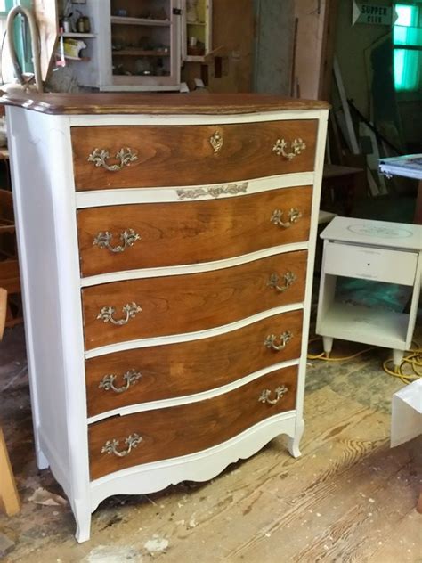 Vintage Bassett Dresser Painted French White And Drawers Refinished In Cherry Stain Cherry