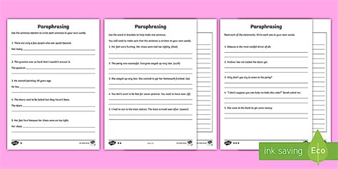 Paraphrasing Set Differentiated Worksheets Twinkl