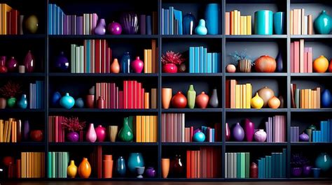 Premium AI Image | Bookshelf with colorful rainbow folders Wallpaper with straight view of open ...