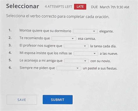 Seleccionar Attempts Left Late Due March Th Am Selecciona El