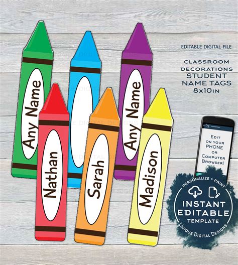 Teachers Classroom Decorations Editable Crayons Back To School New