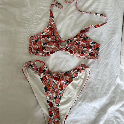 Flower Print Bikini Sets With Heart Ring Details Depop