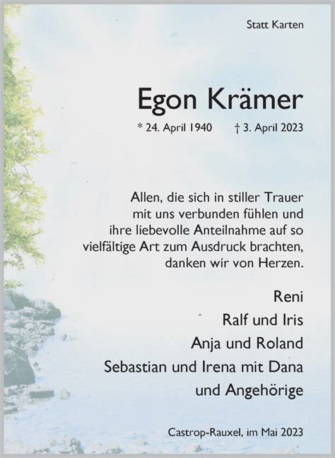 Traueranzeigen von Egon Krämer sich erinnern de