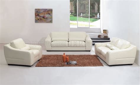 Contemporary White Leather Living Room Set