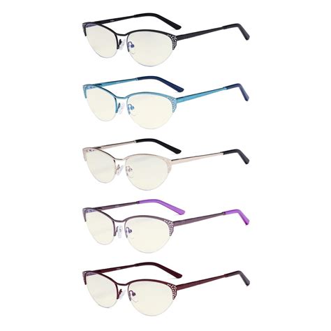 5 Pack Half Rim Cat Eye Blue Light Filter Eyeglasses Women